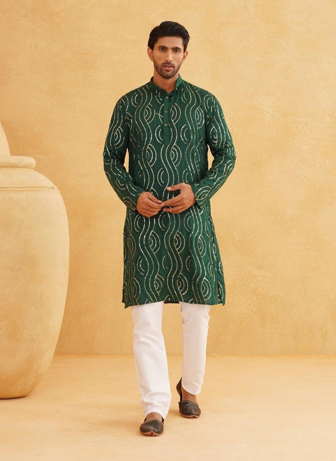 Sojanya Quirky Embroidered Sequinned Cotton Kurta for Men - Image 5