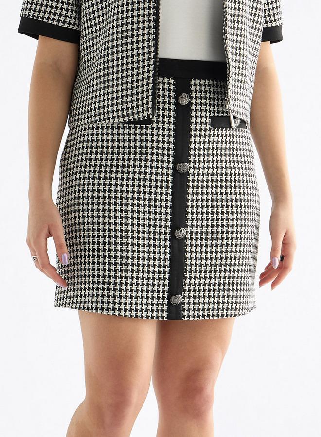 Splash FAV Textured Mini Skirt with Button Detail - Image 1