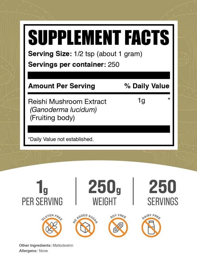 BulkSupplements .com مسحوق مستخلص فطر الريشي - غانوديرما لوسيدوم، مكمل فطر الريشي - مسحوق فطر الريشي، خالي من الغلوتين، 1000 ملغ لكل حصة، 250 غ (8.8 أونصة) (عبوة من 1) - Image 2