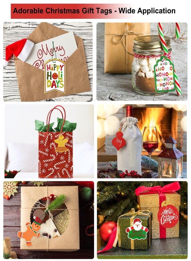 POPGIFTU Large Christmas Gift Tags – 80 Pcs Glitter Paper Hanging Name Labels with String, 20 Assorted Designs for Xmas Present Wrapping, Holiday Party & Craft Favors - Image 2