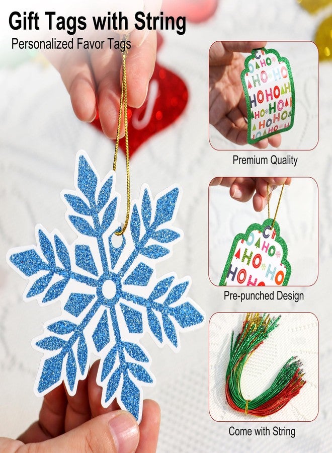 POPGIFTU Large Christmas Gift Tags – 80 Pcs Glitter Paper Hanging Name Labels with String, 20 Assorted Designs for Xmas Present Wrapping, Holiday Party & Craft Favors - Image 4
