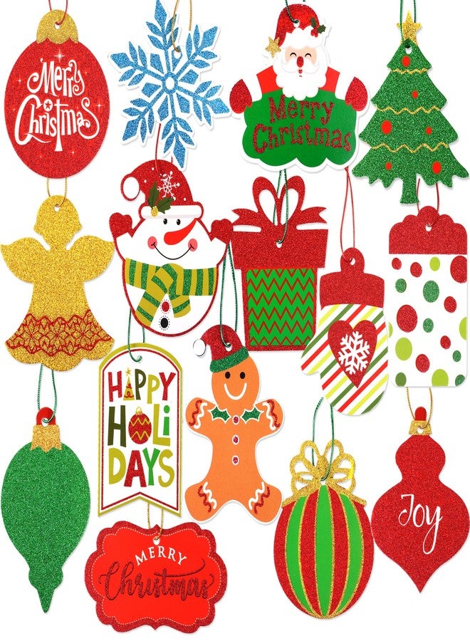 POPGIFTU Large Christmas Gift Tags – 80 Pcs Glitter Paper Hanging Name Labels with String, 20 Assorted Designs for Xmas Present Wrapping, Holiday Party & Craft Favors - Image 1