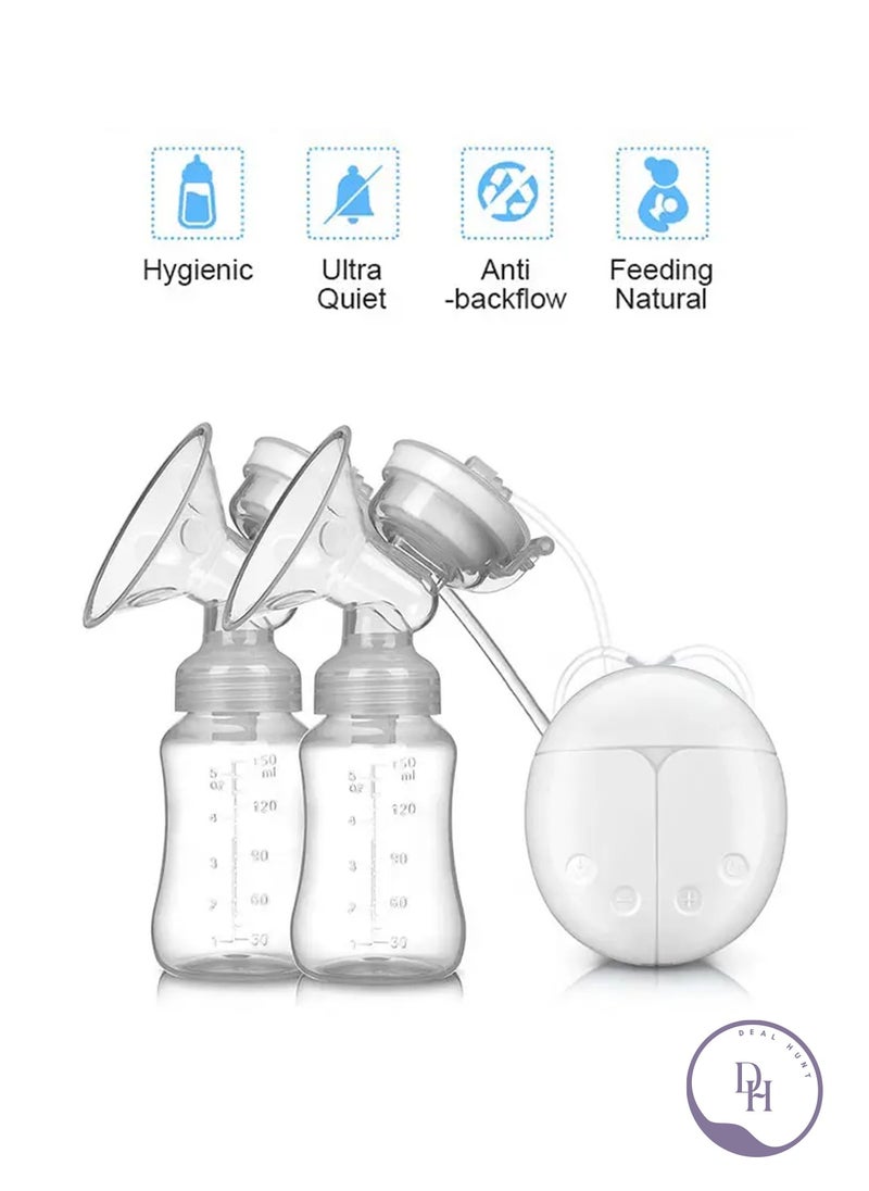 DEAL HUNT DEAL HUNT Double Electric Breast Pump, BPA-Free, Portable USB-Powered Dual Pump with Adjustable Suction & Massage, Anti-Backflow Design, Quiet & Lightweight, 2 x 150ml Milk Bottles  - Image 4