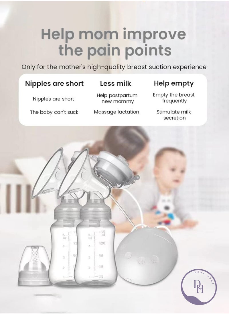 DEAL HUNT DEAL HUNT Double Electric Breast Pump, BPA-Free, Portable USB-Powered Dual Pump with Adjustable Suction & Massage, Anti-Backflow Design, Quiet & Lightweight, 2 x 150ml Milk Bottles  - Image 5