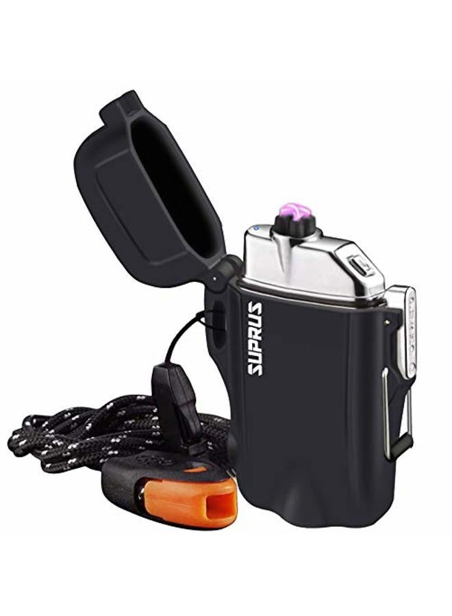 SUPRUS Waterproof Lighter 3 Modes of Flashlight Windproof Lighter Dual Arc Electric Lighters Rechargeable Dual Arc Plasma Lighter with Survival Emergency Whistle and Lanyard - Image 1