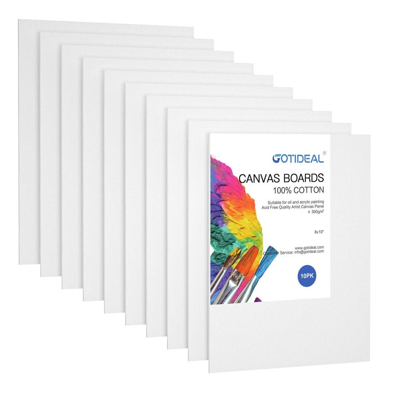 GOTIDEAL Canvas Boards 8x10 inch Set of 10Gesso Primed White Blank Canvases for Painting 100 Cotton Art Supplies Canvas Panel for Acrylic Paint Pouring Oil Paint Watercolor Gouache