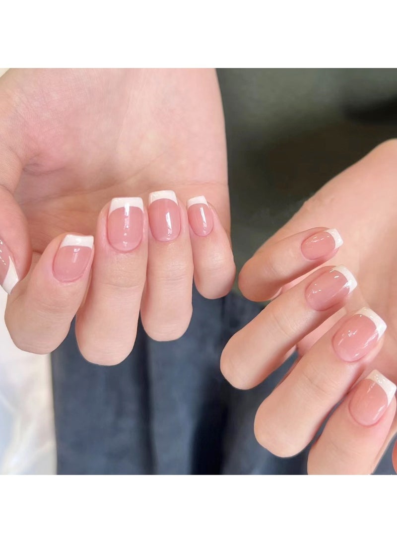 KHAJUL 24-Piece French Gradient Wearable Nails, Short Style, Versatile, Removable, No Damage to Nails, Finished Nails Suitable for Girls  - Image 2