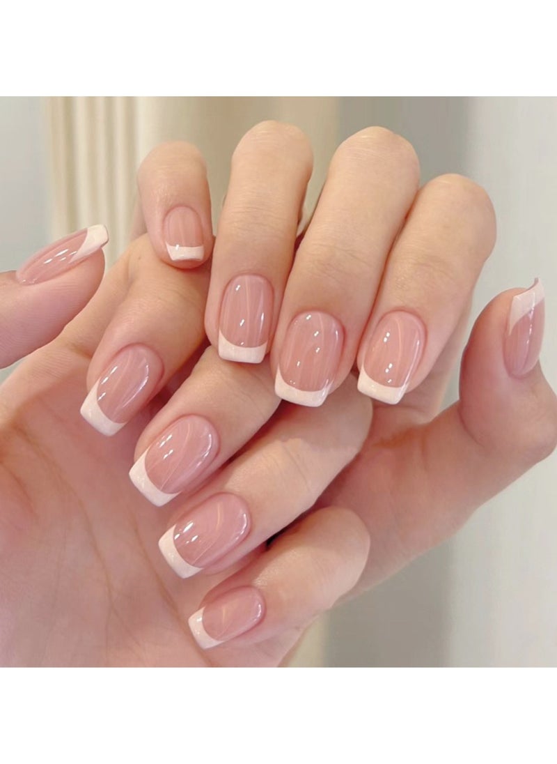 KHAJUL 24-Piece French Gradient Wearable Nails, Short Style, Versatile, Removable, No Damage to Nails, Finished Nails Suitable for Girls  - Image 1