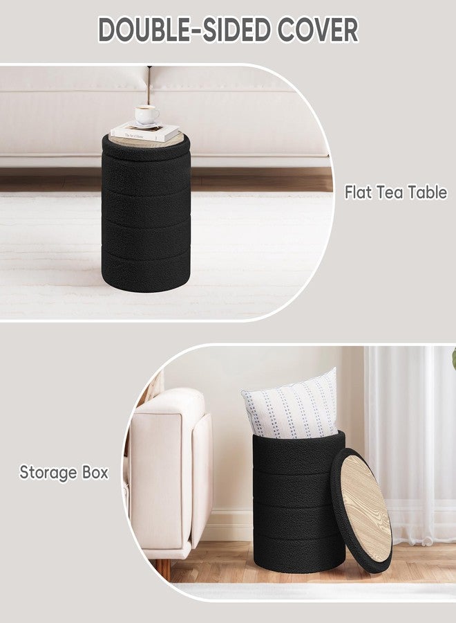 PINPLUS Round Storage Ottoman Foot Rest Stool with Tray Velvet Sherpa Folding Storage Ottoman,Boucle Foot Rest for Living Room, Bedroom, Dorm,Black Color - Image 4