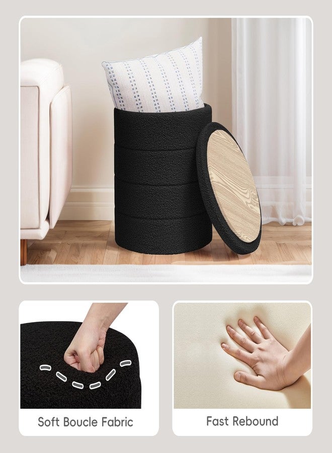 PINPLUS Round Storage Ottoman Foot Rest Stool with Tray Velvet Sherpa Folding Storage Ottoman,Boucle Foot Rest for Living Room, Bedroom, Dorm,Black Color - Image 5