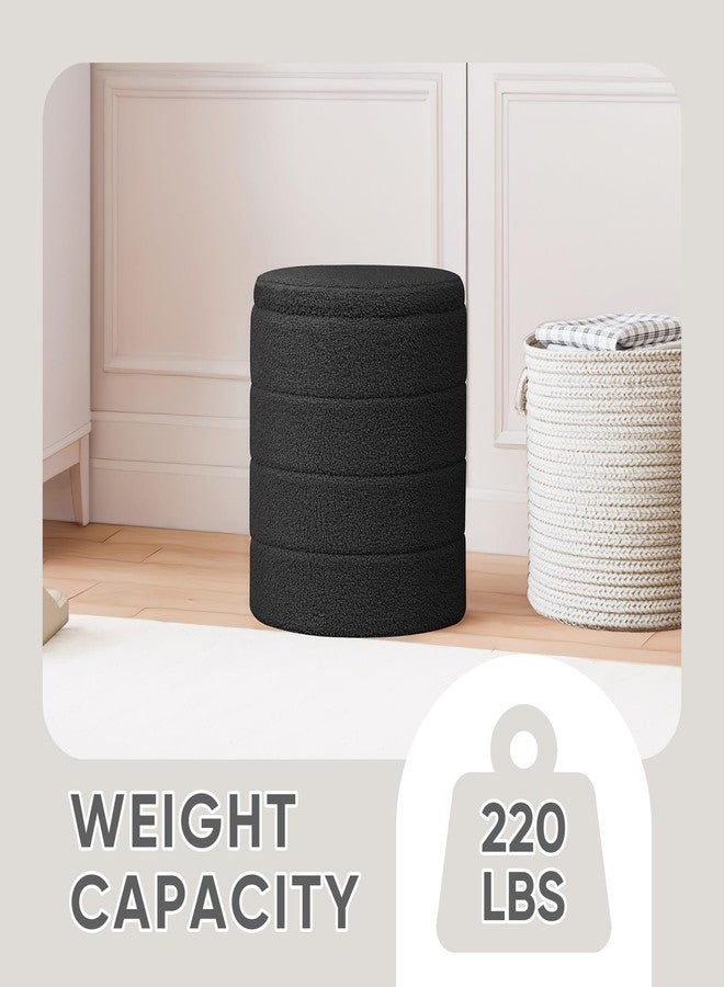 PINPLUS Round Storage Ottoman Foot Rest Stool with Tray Velvet Sherpa Folding Storage Ottoman,Boucle Foot Rest for Living Room, Bedroom, Dorm,Black Color - Image 3
