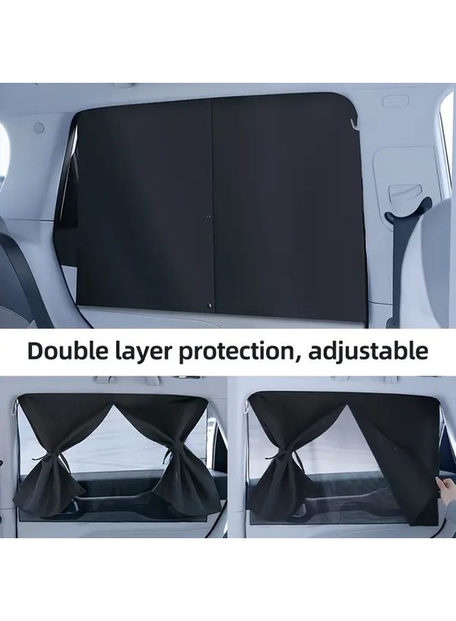 Double Layer Magnetic Car Sunshade Thermal Insulating UV Resistant Black 2pcs - Image 1