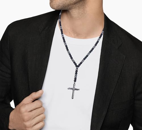 GAVU 6mm Mens Cross Necklace Y Necklace Beaded Necklace Matte Onyx Hematite 26 - Image 3