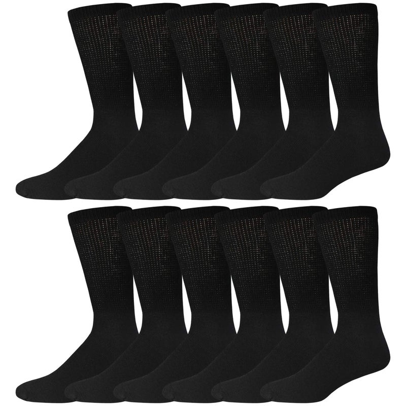 Big and Tall Diabetic Cotton Neuropathy Crew Socks King Size Mens Athletic Crew Socks 1316 Black 12 pairs