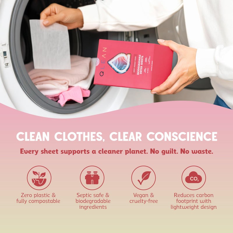 QLEAN Dryer Sheets | Natural Fabric Softener & Removes Static Cling | Vegan Laundry Softener | Soft, Fresh Laundry, Perfect for Clothes and Beddings - 120 Loads (Ruby Sunset Bliss) - Image 5
