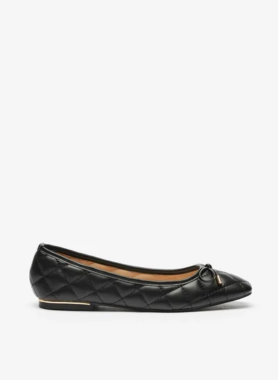 Celeste Women Quilted Slip On Square Toe Ballerina Shoes with Bow Accent