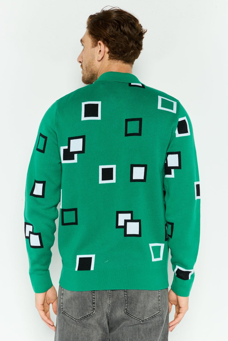 Lyle & Scott كارديجان رجالي بأكمام طويلة وياقة منتشرة، مزخرف بالكامل، أخضر - Image 4