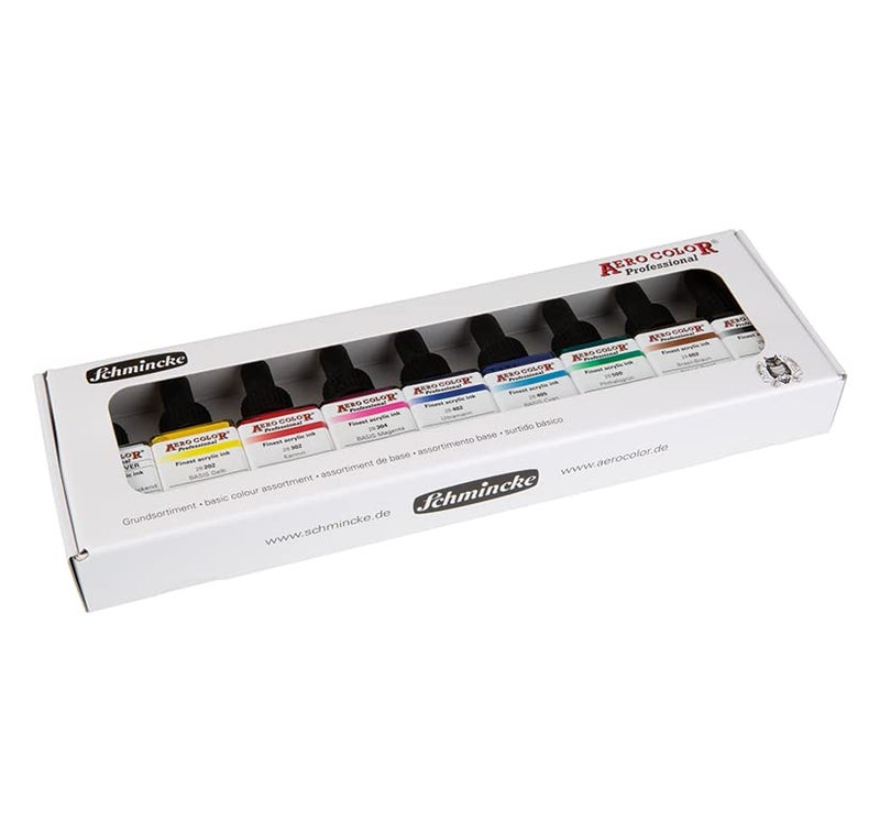 Schmincke - AERO COLOR Professional BASIC colors, 9 x 28 ml, 81 108 097, fine liquid and highly lightfast acrylic colors, airbrush, acrylic painting, mixed media techniques, acrylic ink. - Image 2