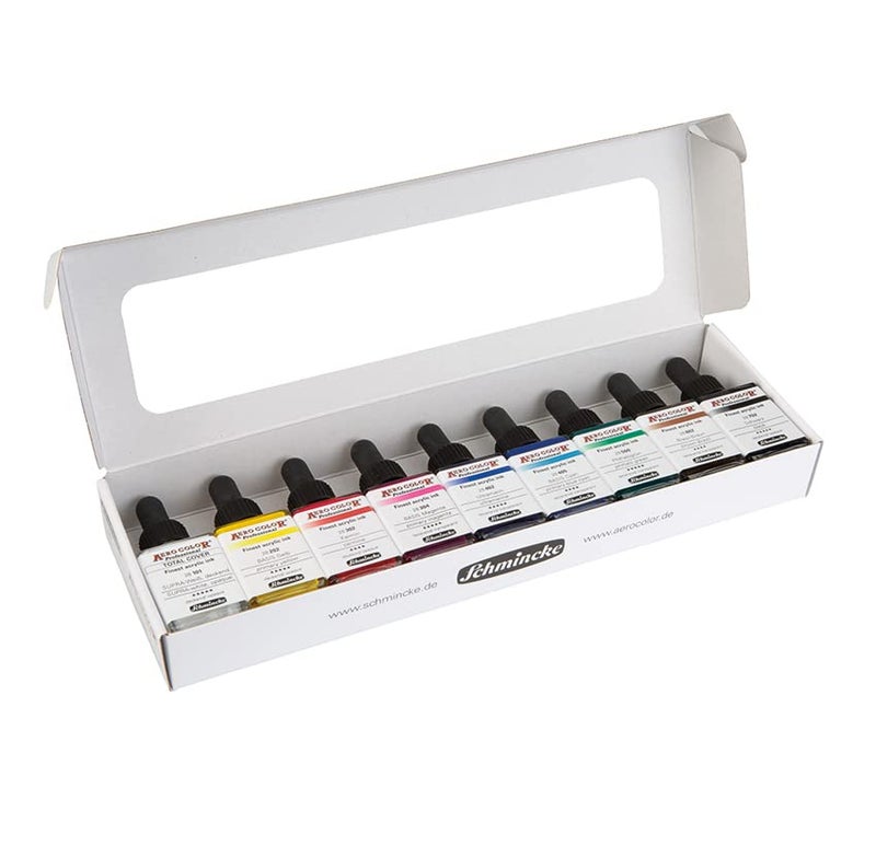 Schmincke - AERO COLOR Professional BASIC colors, 9 x 28 ml, 81 108 097, fine liquid and highly lightfast acrylic colors, airbrush, acrylic painting, mixed media techniques, acrylic ink. - Image 3