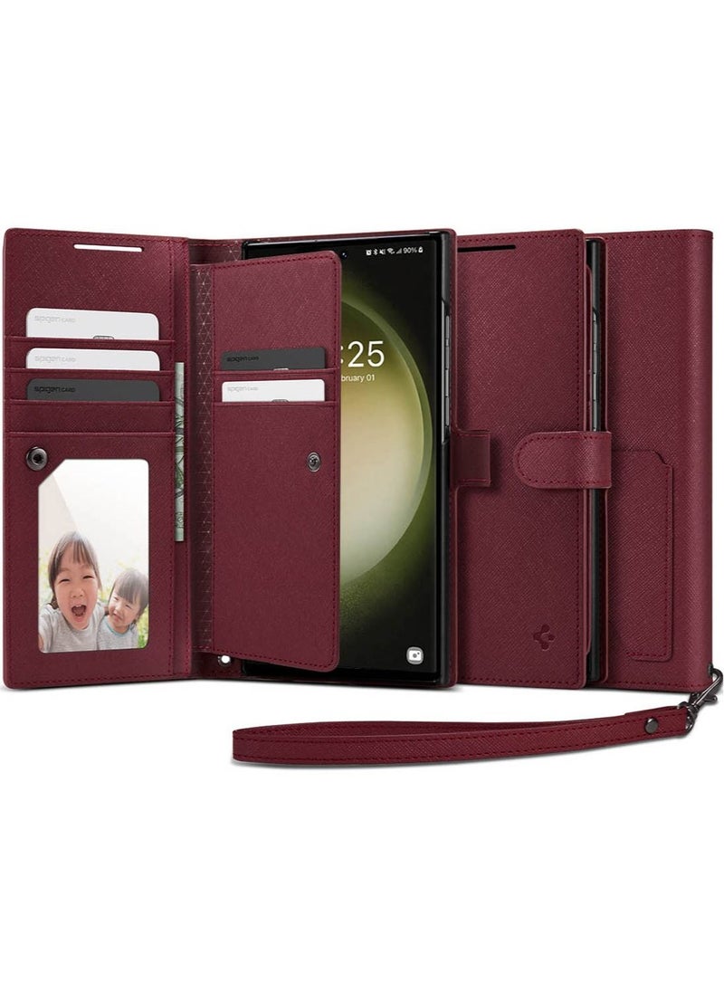 Spigen Wallet S Plus for Samsung Galaxy S23 Ultra Case Cover Folio [7 Card Slots + Cash compartment] - Burgundy  - Image 1