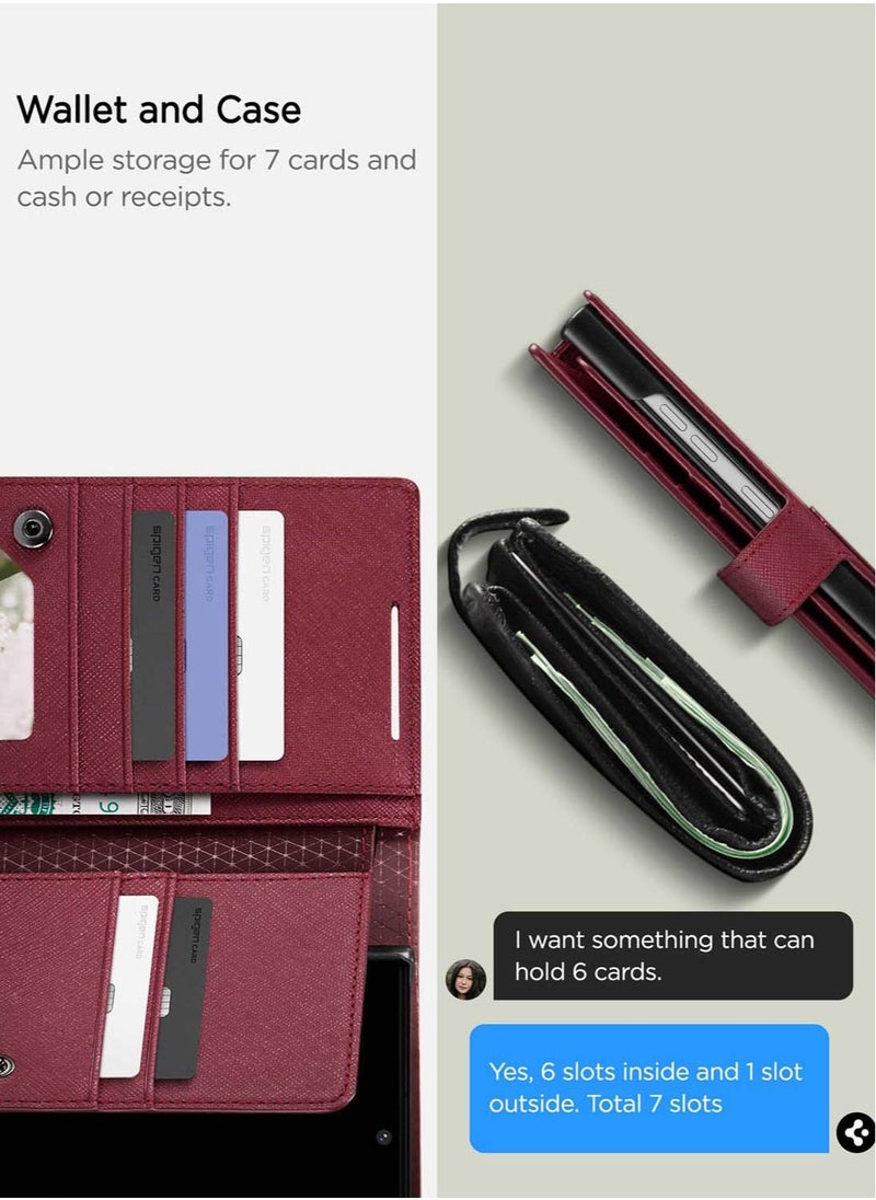 Spigen Wallet S Plus for Samsung Galaxy S23 Ultra Case Cover Folio [7 Card Slots + Cash compartment] - Burgundy  - Image 3