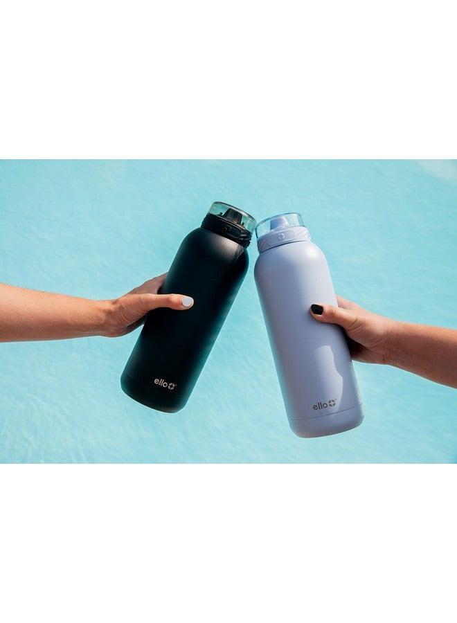 Ello Cooper 32oz Stainless Steel Water Bottle with Straw and Carry Handle, Double Walled and Vacuum Insulated Metal, Leak Proof Locking Lid with Soft Silicone Spout, Reusable, BPA Free, Black - Image 1