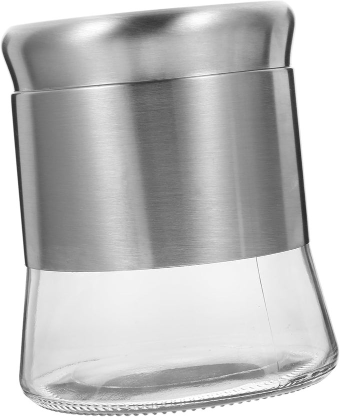 CANISTER STAINLESS STEEL COATED STORAGE JAR WITH LID KITCHEN STORAGE JAR FOR COFFEE SUGAR TEA ALMOND KAJU PASTA GLASS FOOD STORAGE JARS CONTAINERS WITH AIRTIGHT STEEL LIDPACK 0F 2