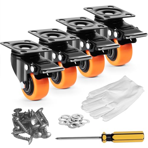VEVOR Caster Wheels, 2-inch Swivel Plate Casters, Set of 4, with Security Dual Locking No Noise PVC Wheels for Cart Furniture Workbench, Heavy Duty 150 lbs Load Capacity Per Caster - Image 1