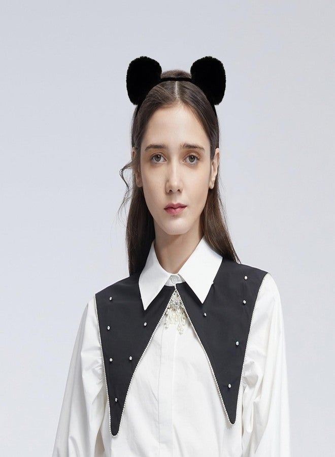 WLBON 2 Pcs Halloween Cat Ears Headband Panda Ears Hair Hoops Bands Animal Headpiece Hairband Women Christmas Wedding Holiday Festival Parade Cosplay Dress Up Birthday Party Accessories Black White - Image 2