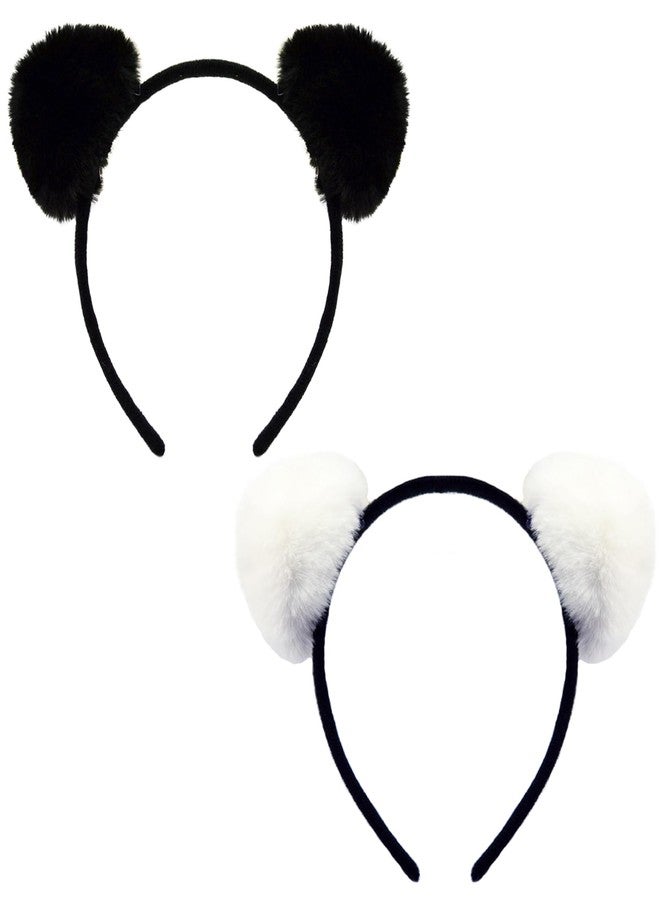 WLBON 2 Pcs Halloween Cat Ears Headband Panda Ears Hair Hoops Bands Animal Headpiece Hairband Women Christmas Wedding Holiday Festival Parade Cosplay Dress Up Birthday Party Accessories Black White - Image 1
