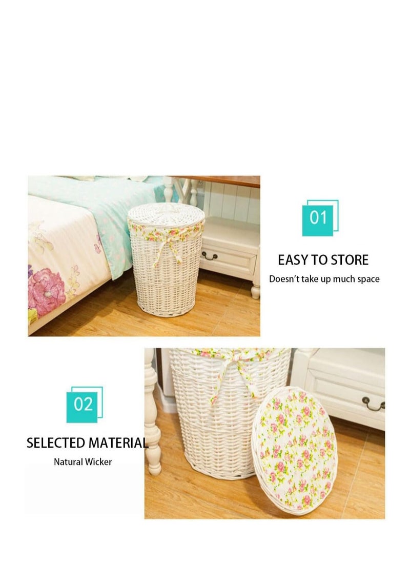 CityRiya-Long - 2 Pack Rattan Laundry Basket Household Dirty Clothes Hamper Round Wicker Storage Basket with Lining and Lid (A-Brown) - Image 1