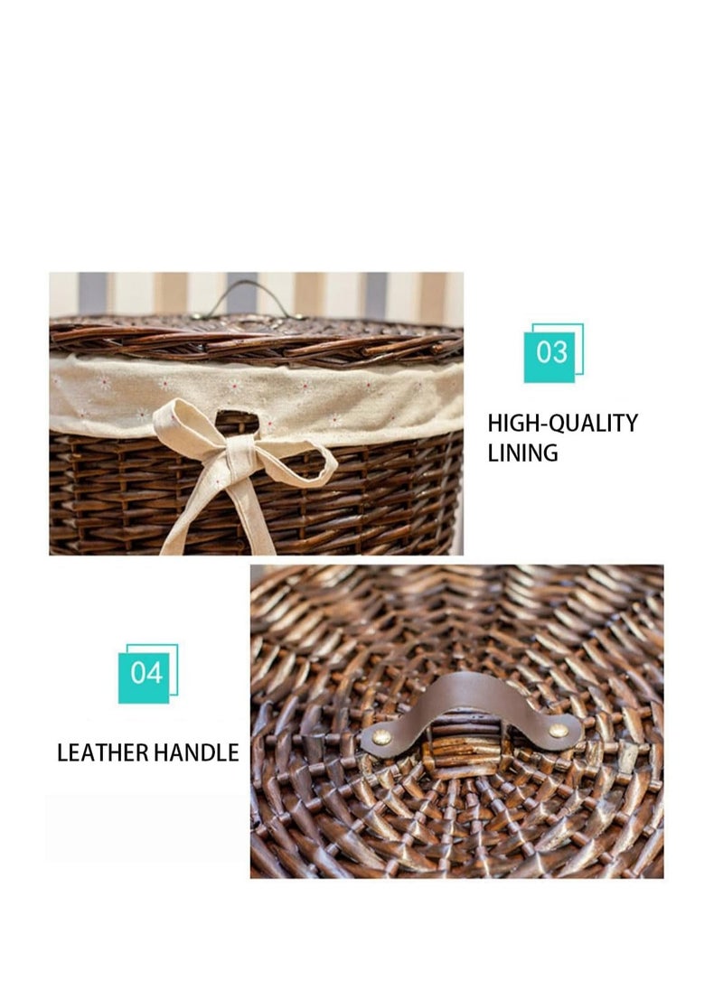 CityRiya-Long - 2 Pack Rattan Laundry Basket Household Dirty Clothes Hamper Round Wicker Storage Basket with Lining and Lid (A-Brown) - Image 1