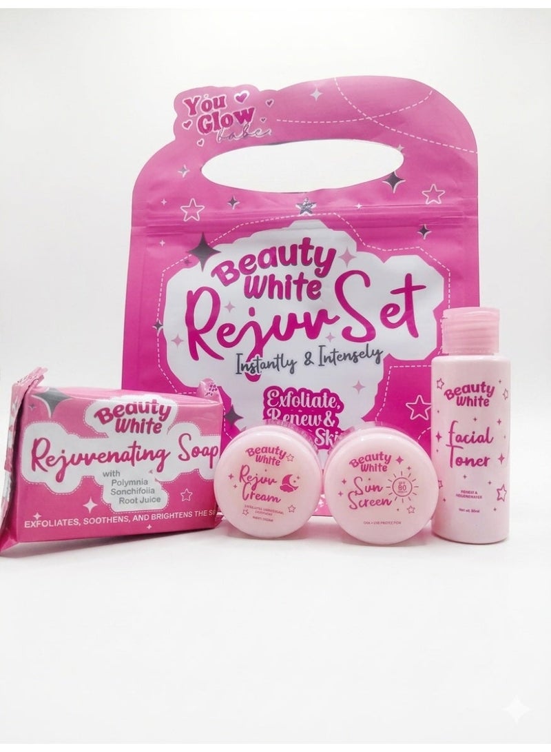 جلو مجموعة Beauty White Rejuv بالعناية بالبشرة مع النياسيناميد ونبق البحر – طقم لتفتيح وتجديد البشرة لعلاج آثار حب الشباب والعناية بالمسام - Image 1