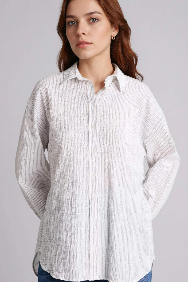 ديفاكتو Regular Fit Striped Waffle Textured Tunic