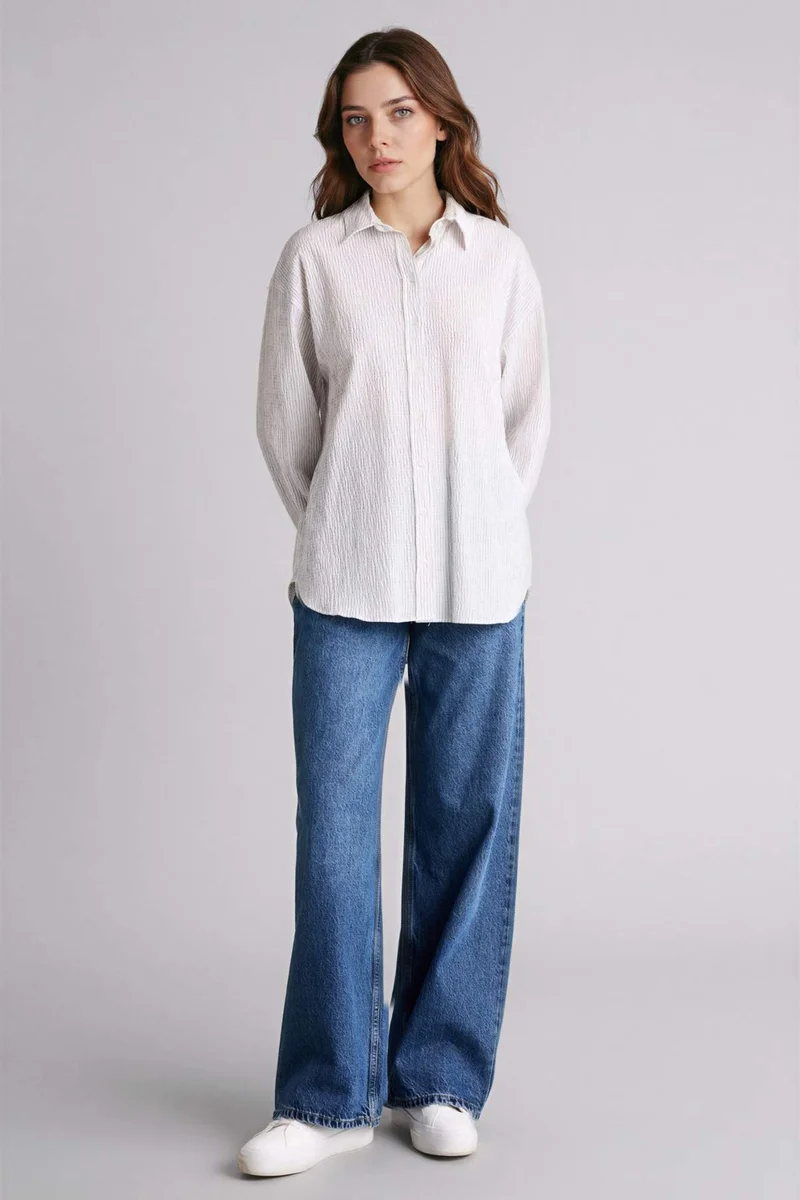 ديفاكتو Regular Fit Striped Waffle Textured Tunic