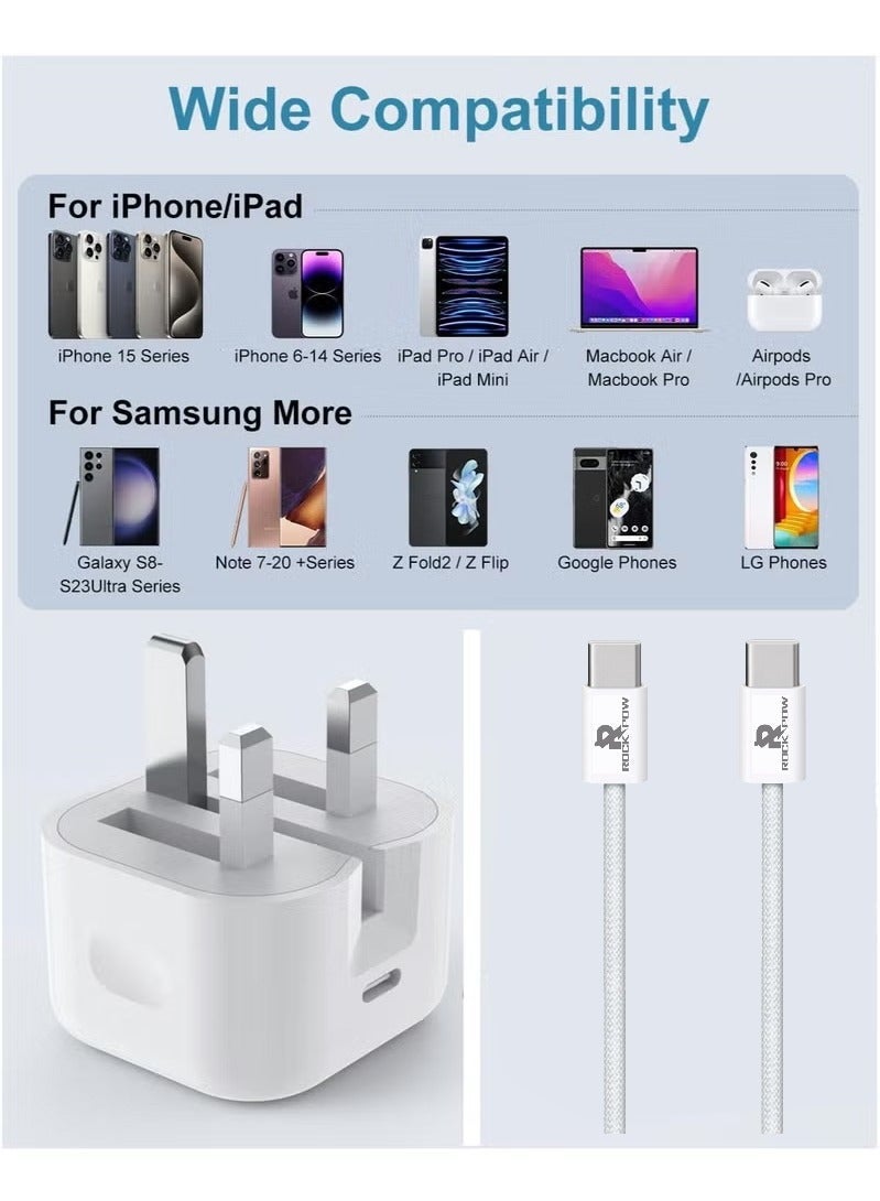 ROCK POW 35W GaN iPhone 17 16 15 Charger Fast Charging Type C Charger USB C Charger Block iPhone 16 Charger with 1M Cable for iPhone 17/Pro/Pro Max/17 Air/iPhone 16/16 Plus/16 Pro/16 Pro Max/iPhone 15/15 Pro Max/15 Plus/15 Pro/14/13/12/11/iPad Pro/AirPods Samsung Galaxy S24, S23, S22, S21, S20, Z Fold, Z Flip,Travel Power Adapter also for Huawei/Xiaomi/iPad Pro/iPad 11th/10th/iPad Air, etc - Image 2