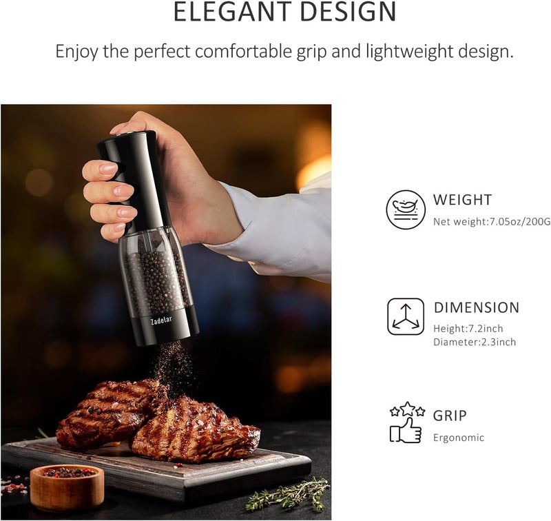 Zadelar Electric Salt and Pepper Grinder Set with LED Power Display,Larger Capacity Salt and Pepper Shakers Set Rechargeable Electric with Flexible Coarsenes,LED Light,One Hand Operation for Kitchen - Image 5