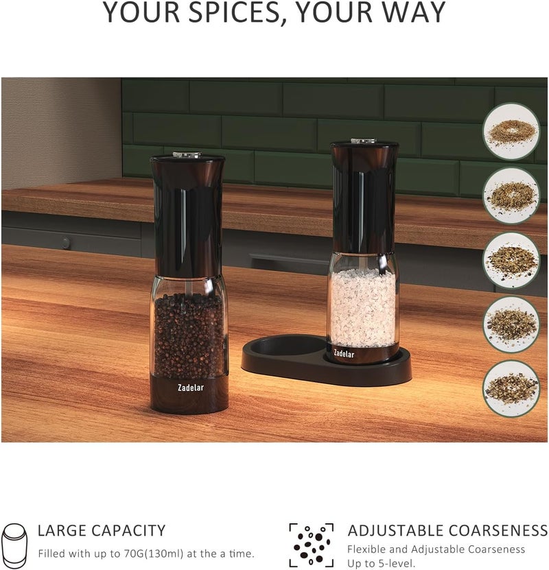 Zadelar Electric Salt and Pepper Grinder Set with LED Power Display,Larger Capacity Salt and Pepper Shakers Set Rechargeable Electric with Flexible Coarsenes,LED Light,One Hand Operation for Kitchen - Image 2