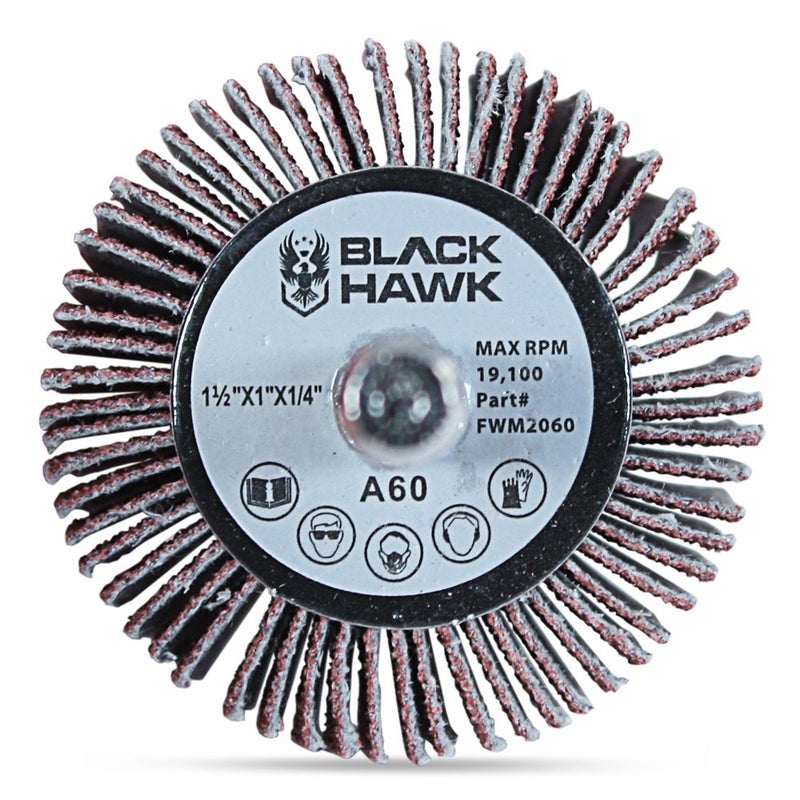 BHA Aluminum Oxide Shank Mounted Flap Wheels, 1-1/2” x 1” x 1/4”, 60 Grit - 5 Pack - Image 3