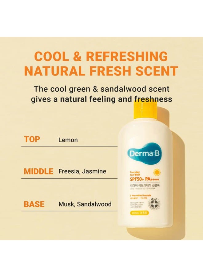 derma b Everyday Sun Block Large Size Sunscreen SPF50+ PA++++ 6.71 Fl Oz, 200ml Fast-Absorbing Lightweight SPF Moisturizer, Facial Body Non-Sticky for Dewy Skin, Korean Protection Lotion - Image 5