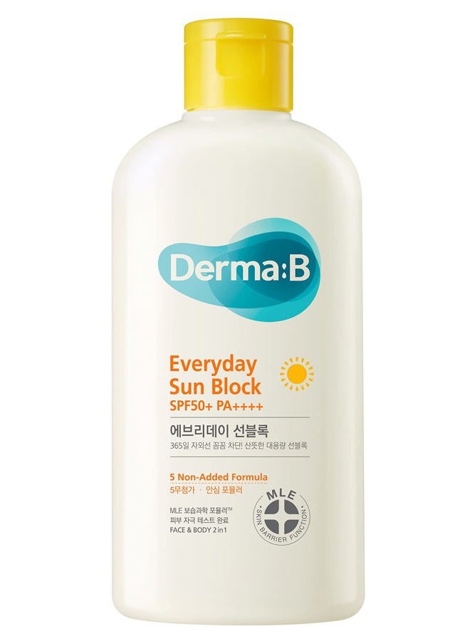 derma b Everyday Sun Block Large Size Sunscreen SPF50+ PA++++ 6.71 Fl Oz, 200ml Fast-Absorbing Lightweight SPF Moisturizer, Facial Body Non-Sticky for Dewy Skin, Korean Protection Lotion - Image 1