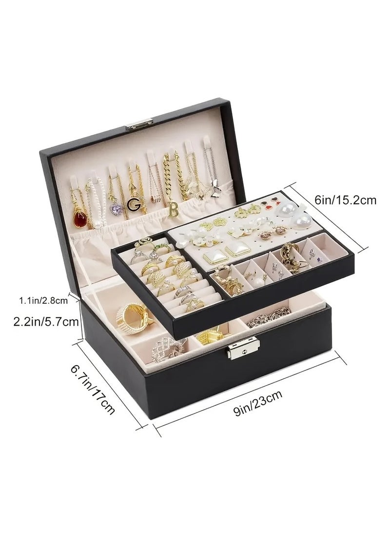 Generic Large Capacity 2-Tier Jewelry Organizer with Lock - Faux Leather, Textured Finish for Rings, Necklaces, Earrings and Accessories  - Image 2