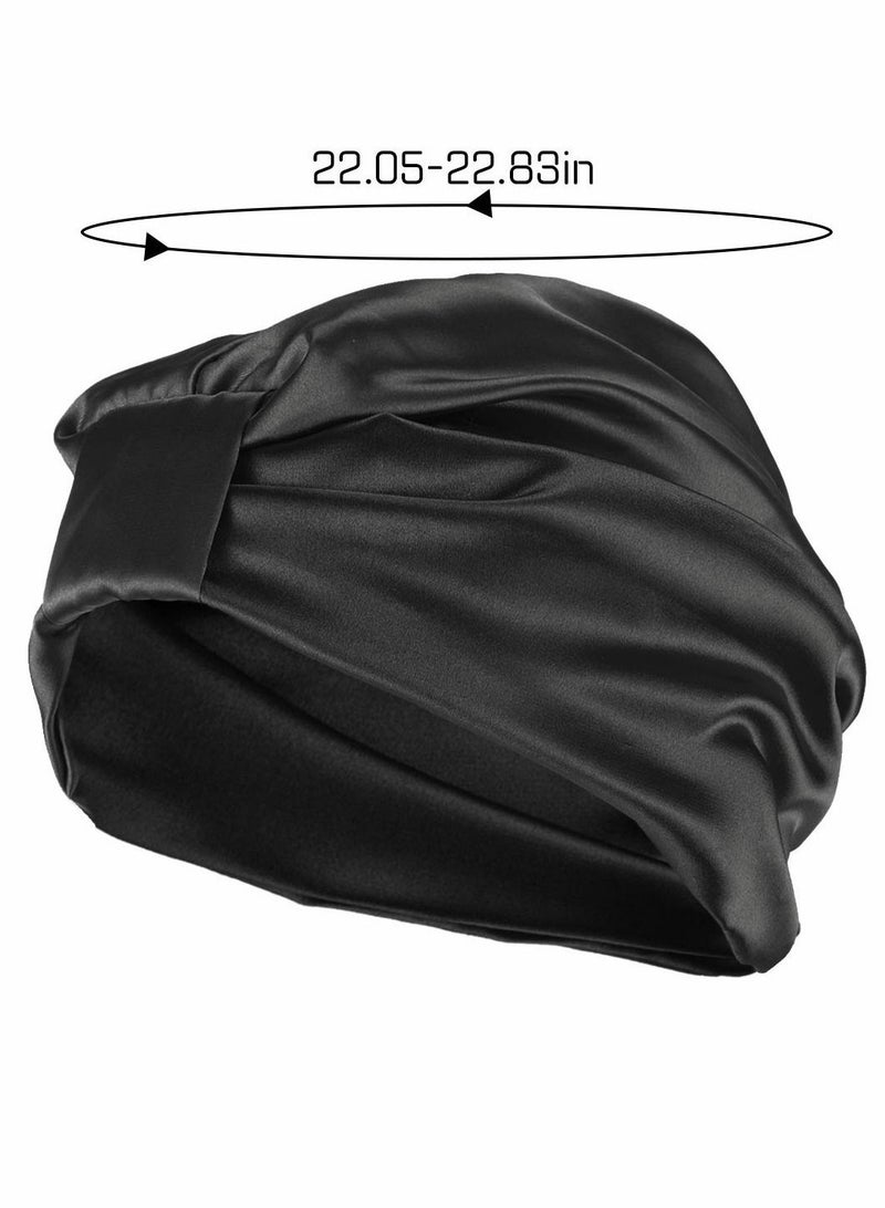NIBEMINENT Sleep Cap Turban Hat Non slip Elastic Silk Bonnet, for Woman Girl Curly Long Hair, Satin Sleeping Hair Women, Oversized Design All Length Thick (2Pcs)  - Image 2
