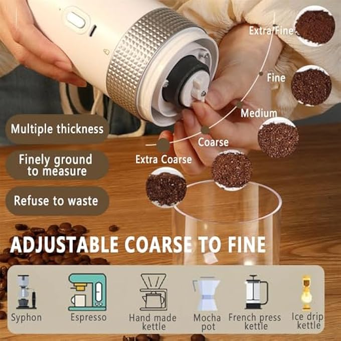 Azonee Electric Coffee Grinder Portable Coffee Bean Grinder Stainless Steel Conical Burr With Adjustable Setting Fine To Coarse Faster Grinding For Office Camping - Image 5