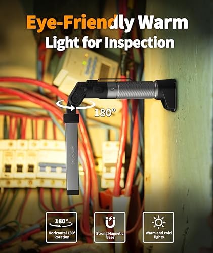 HOTLIGH Work Light Rechargeable - 800 Lumens Work Light with Multifunctional Foldable Design, 2200 mAh Magnetic Flashlight, 3 Lighting Modes Mechanic Flashlight for Car Repairing/Emergency, 2 Pack - Image 4