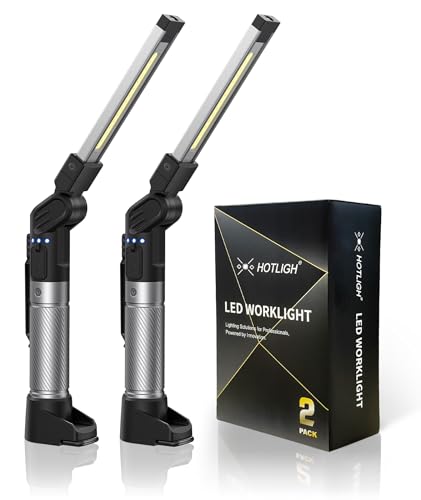 HOTLIGH Work Light Rechargeable - 800 Lumens Work Light with Multifunctional Foldable Design, 2200 mAh Magnetic Flashlight, 3 Lighting Modes Mechanic Flashlight for Car Repairing/Emergency, 2 Pack - Image 1