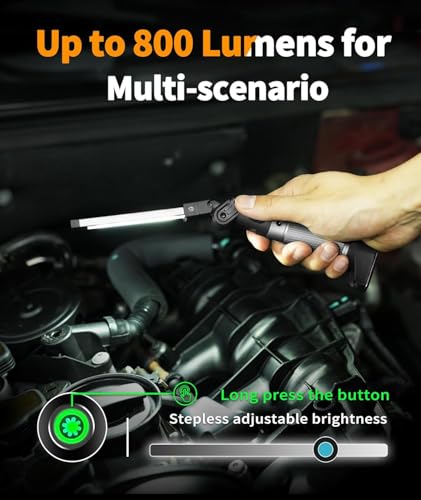 HOTLIGH Work Light Rechargeable - 800 Lumens Work Light with Multifunctional Foldable Design, 2200 mAh Magnetic Flashlight, 3 Lighting Modes Mechanic Flashlight for Car Repairing/Emergency, 2 Pack - Image 2