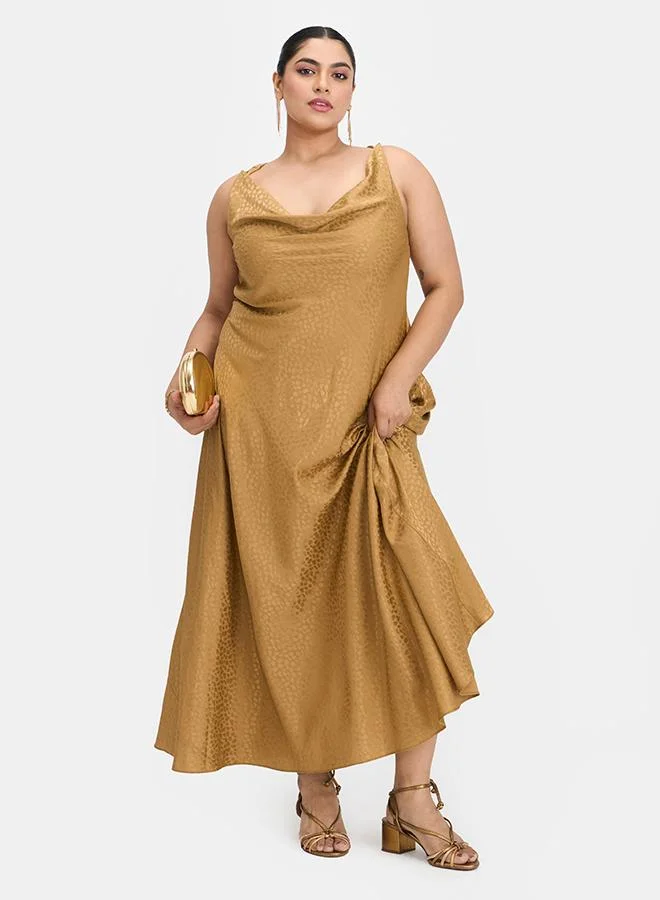 فيرجيو VIRGIO Jacquard Satin Cowl Neck Dress