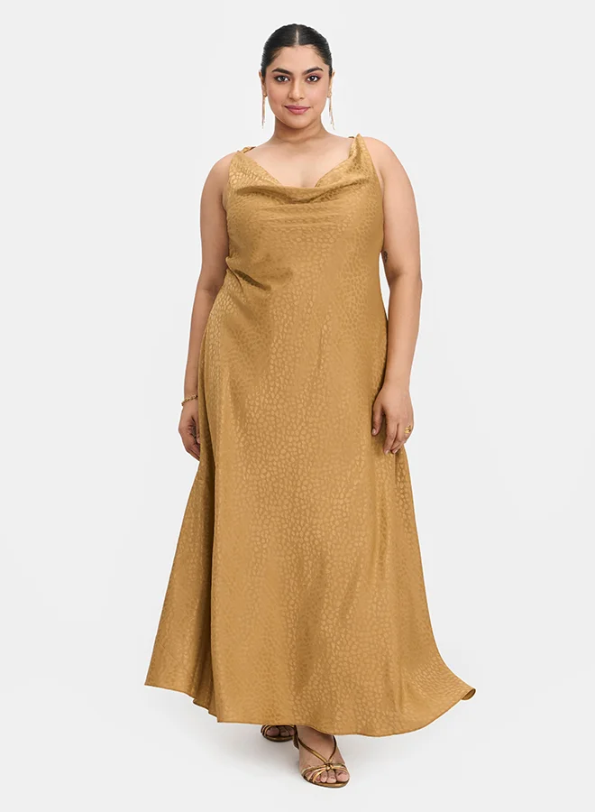 فيرجيو VIRGIO Jacquard Satin Cowl Neck Dress