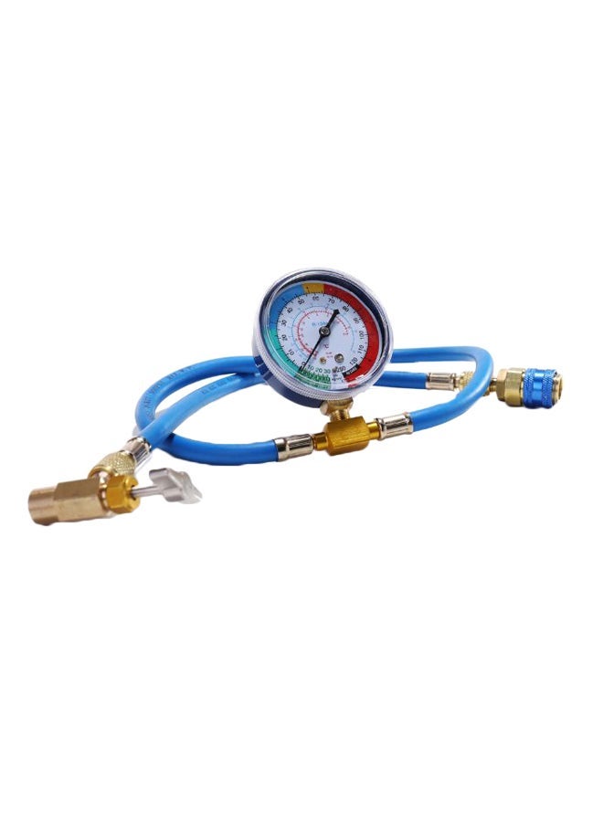 NIBEMINENT Car Air Conditioning Refrigerant Measuring Gauge With Hose Blue/Gold/Silver - Image 1